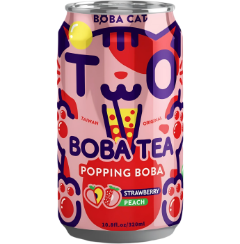 BOBA CAT - Strawberry & Peach Popping Boba Tea 320ml